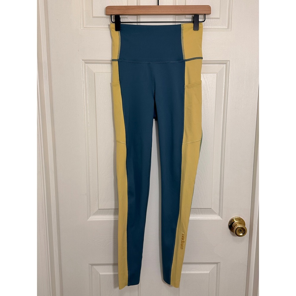 Cotopaxi Maipo 7/8 Tights Womens Small Colorblock Leggings Teal Green Yellow
